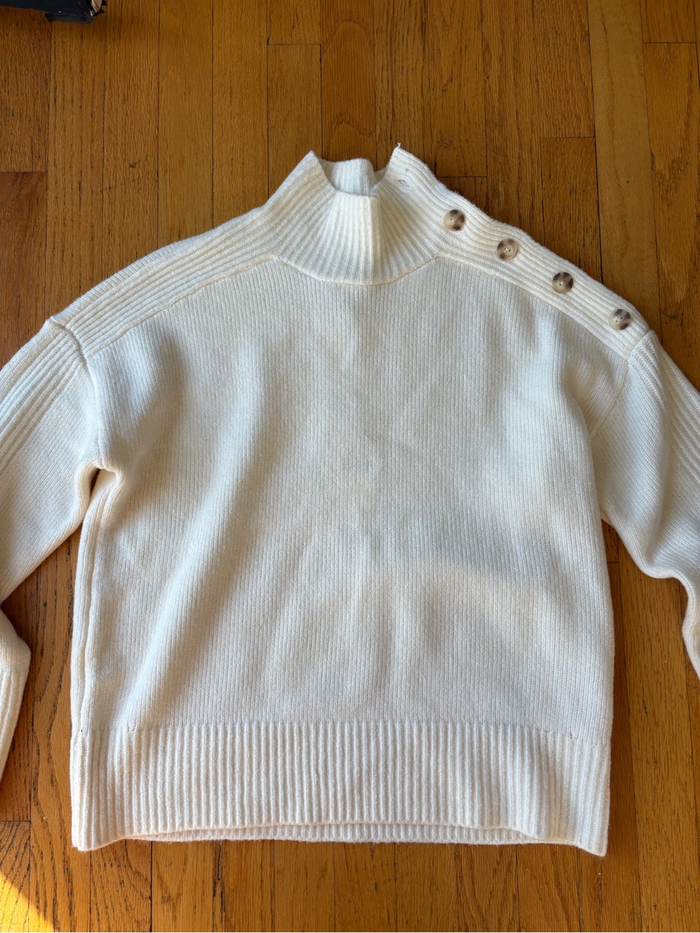 Abercrombie & Fitch Cream Button-Shoulder Mock Neck Sweater